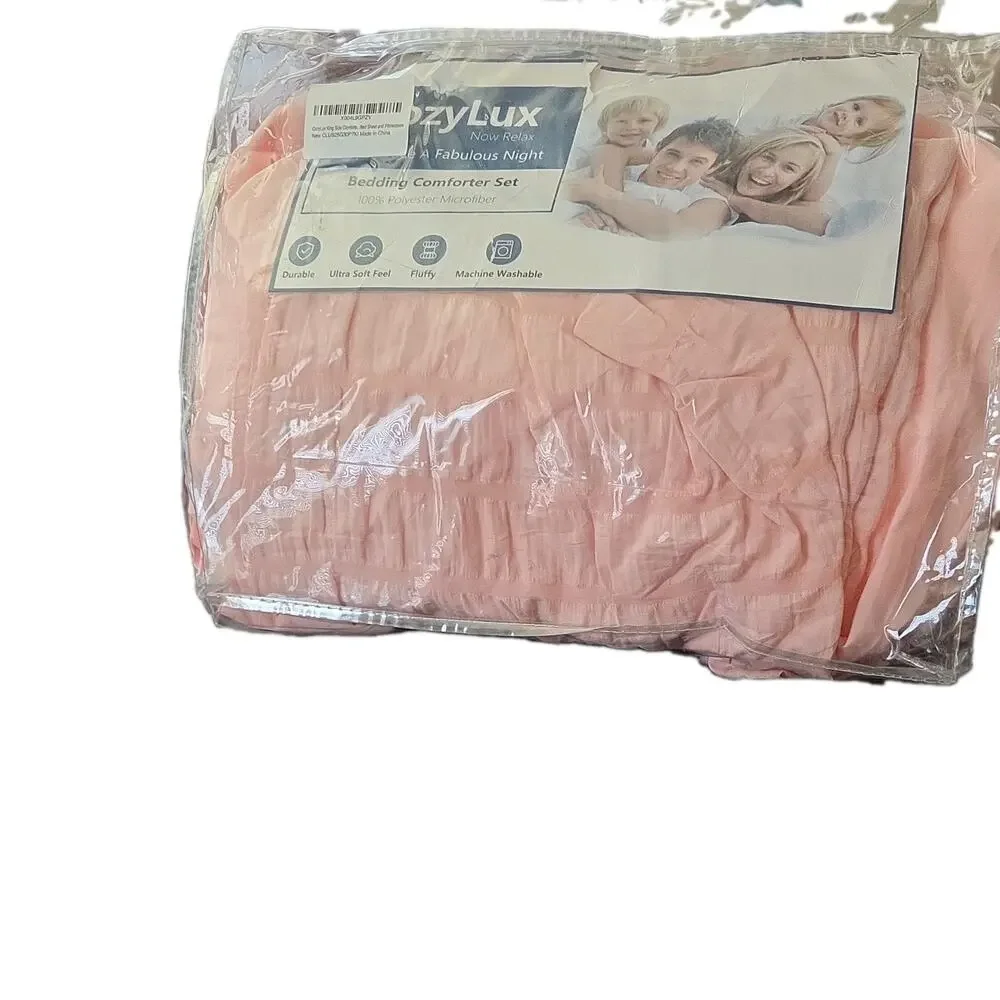 CozyLux King Blue Comforter Set w/ Fitted Sheet & Pillowcases Microfiber